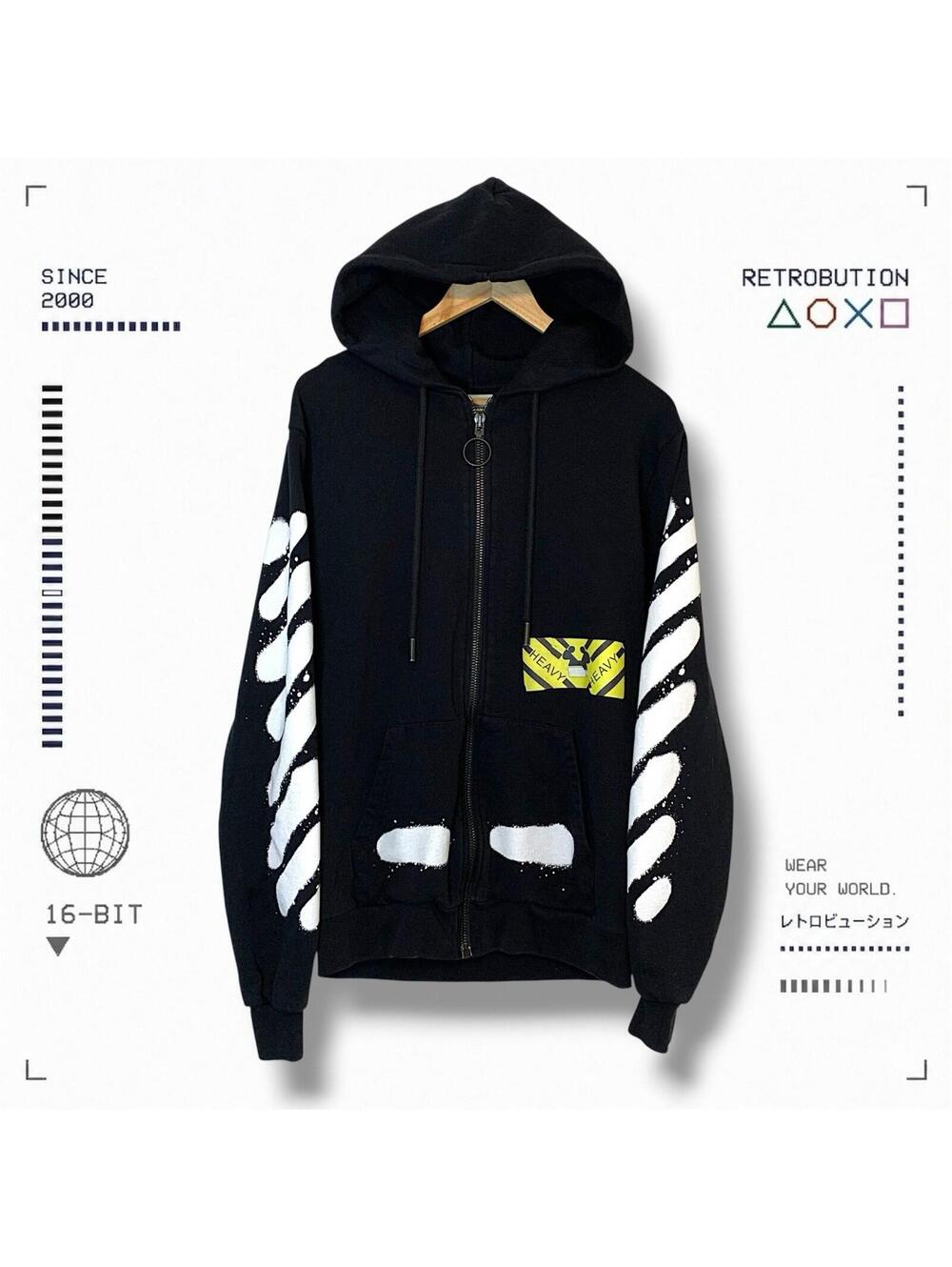 Off White Diag Spray Zip Up Hoodie Black Size M